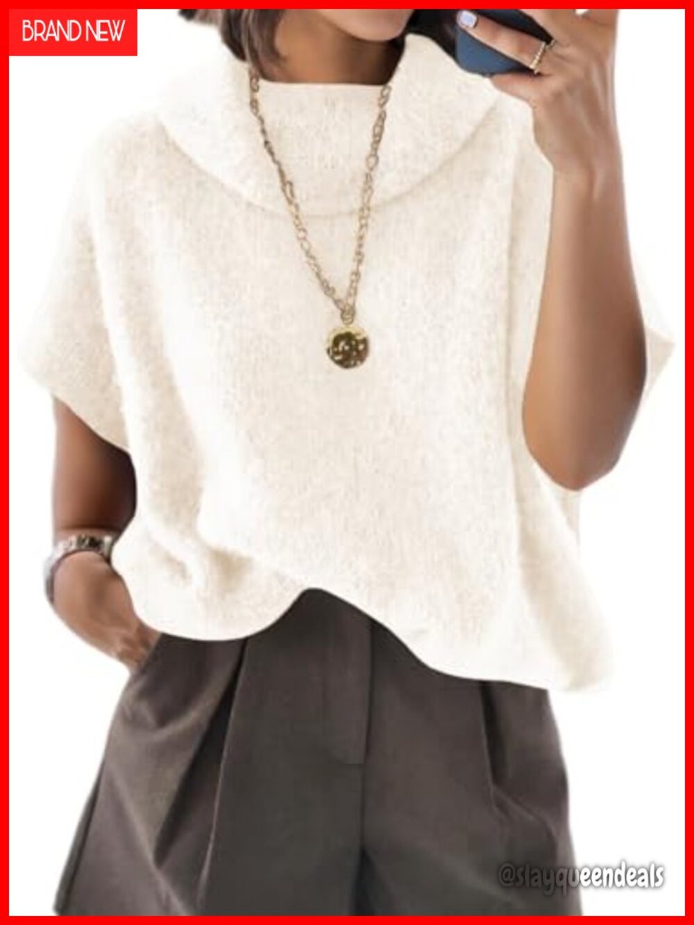 Oversized Turtleneck Sweater Short Batwing Sleeve Pullover Women